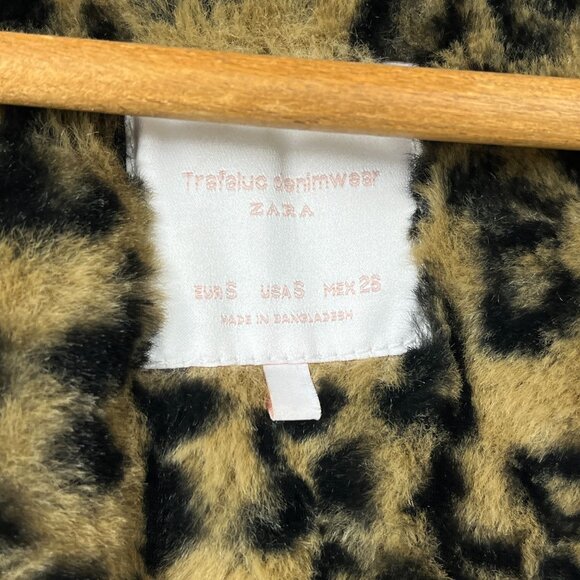 Zara TRF Denim Wear Distressed Long Jacket Womens Small S Slouchy Punk Faux Fur‎ - Picture 12 of 16